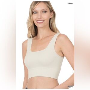 NWT! BONE Seamless Ribbed Square Neck Cropped Tank Top BONE COLOR ONLY